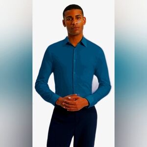 Express Solid 1MX Dress Shirt Dark Blue